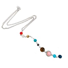 COLORFUL BLING Universe Galaxy the Eight Planets Pendant Necklace Guardian Star Space Sun Moon Star Celestial Necklace in the Solar System for Women Gifts-silver long