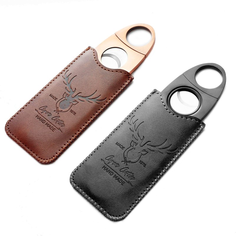 menesia Stainless Steel Cigar Cutter Guillotine with Leather Pouch, Double