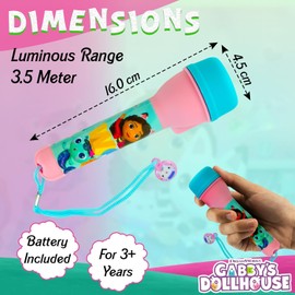 SRV Hub Gabby's Dollhouse Non-Slip Big Torch, 16cm Flashlight for Kids Gift 3+ Years, Light Pink Water Resistant Night Light for Camping Hiking Outdoor | Energy-Saving