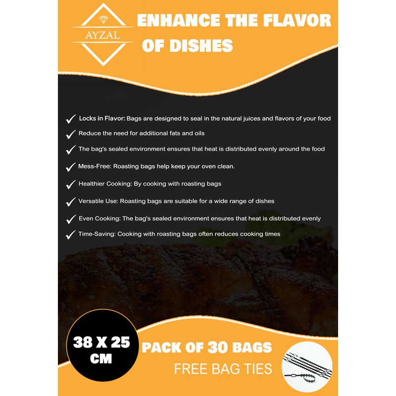 Roasting Bags for Oven with Ties 30pcs (38 x 25cm)