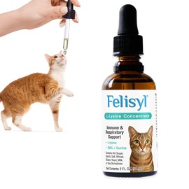 Felisyl L-Lysine Concentrate for Cats – 2 oz Immune & Respiratory Support Supplement with DMG & Taurine – Helps Relieve Sneezing, Runny Nose, Congestion, Watery Eyes, FHV-1 Symptoms – Made in USA