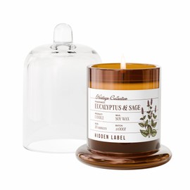 Hidden Label Eucalyptus & Alpine Sage Scented Candle - 10oz Non Toxic Candles for Home Scented with Clear Bell Jar, Natural Soy Wax Aromatherapy Candle for Spa/Yoga/Meditation & Stress Relief Gifts