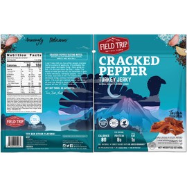 Field Trip Turkey Jerky, Gluten Free, Low Carb, Healthy High Protein Snacks, No Nitrates, All Natural Ingredients, Cracked Pepper, 2.2oz Bags, 4 Pack