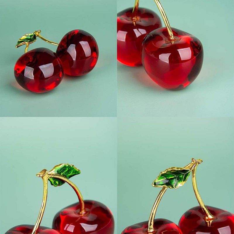 LONGWIN Crystal Cherry Figurine Glass Fruit Status Paperweight Home Decor