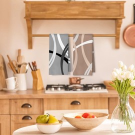 ArtisaEura Modern Abstract Brown and Grey Kitchen Towels Set of 2, Boho Neutral Dish Tea Towels for Kitchen Decor, Modern Minimalist Decorative Hand Towels for Bathroom Decor, 16x24 Inches