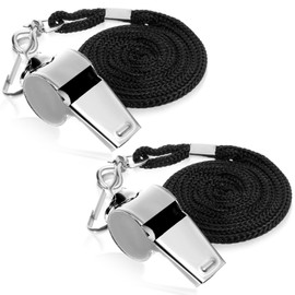 simarro 2 Pack Stainless Steel Metal Whistles with Lanyards, and Silver Coach Whistles. Loud, and Clear Emergency Movement Whistle, Suitable for Coaches, Referees, Sports Teachers, Emergencies(Silver)