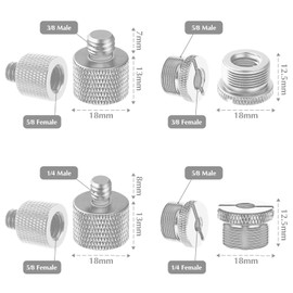 8 Pcs Mic Stand Adapter, 5/8 Female to 3/8 Male and 3/8 Female to 5/8 Male, 5/8 Female to 1/4 Male and 1/4 Female to 5/8 Male Microphone Stand Adapter,Thread Adapter for Mic Boom Arm (Silver)
