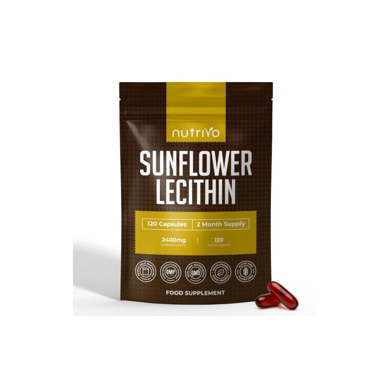 Nutrivo Sunflower Lecithin Capsules 2400mg |120 Softgels | 2 Month