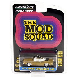 1971 Challenger 340 Convert. Gold Met. w/Black Stripes The Mod Squad TV Series Hollywood Series 1/64 Diecast Model Car by Greenlight 44940 A