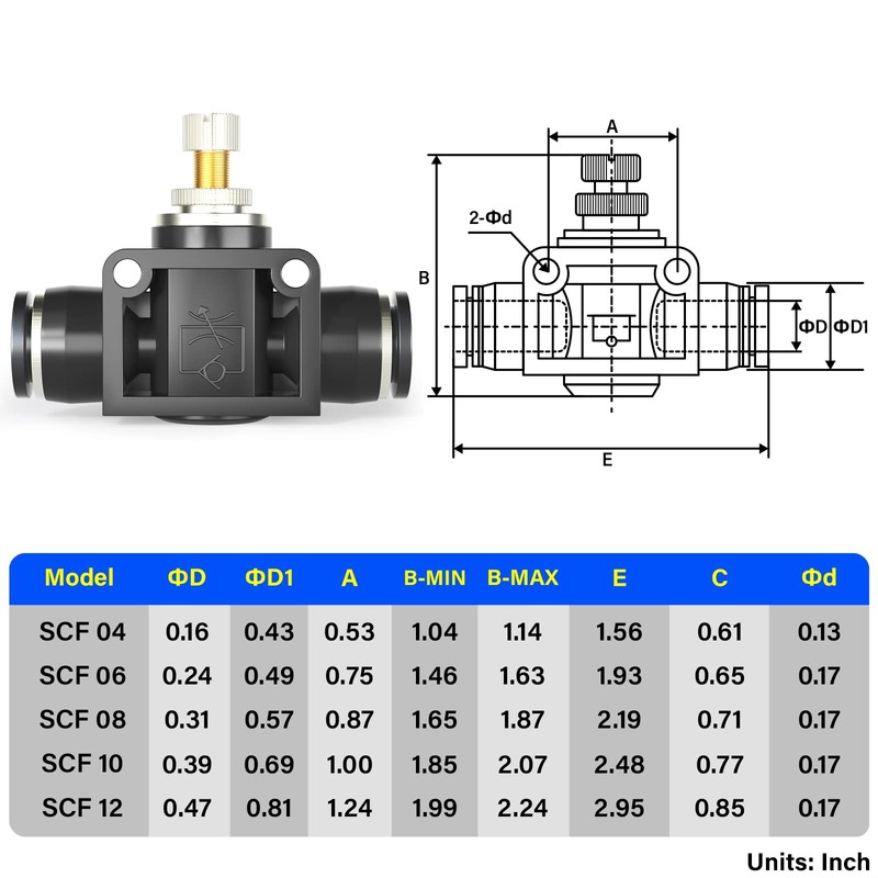 TAILONZ PNEUMATIC 4mm Tube OD Air Flow Control Valve with