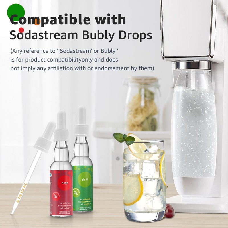 Glass Dropper Pipettes Compatible with SodaStream Bubly Bubbly Drops Flavors