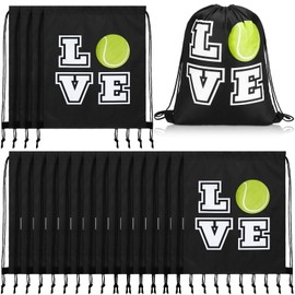 Pinkunn 20 Pcs Tennis Party Favors Tennis Bag Tennis Drawstring Bag Tennis Backpack Tennis Gift Sports (Black,17 Inch)
