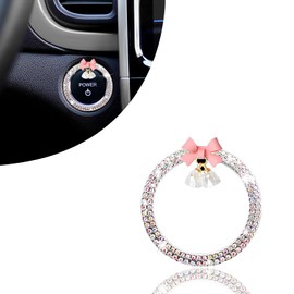 YYTQP 1 PC Cute Bow Bling Car Button Start Button Cover, Crystal Rhinestone Car Engine Stop Decoration Ring, Bling Car Accessories for Women, Shiny Key Ignition and Knob Ring (Multicolored)