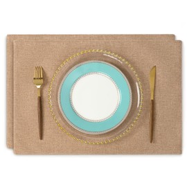 Junichiya Placemat Fabric, Cotton, Linen, Double Layer Fabric, Washable, Solid, Japanese Style, Flexible, Anti-Slip, Insulated, Stylish, Easy to Clean (Width 18.9 x Height 13.0 inches (48 cm) x Height 13.0 inches (33 cm), Set of 2, Champagne Brown)