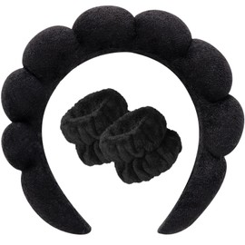 DRESHOW Spa Headband for Washing Face Wristband Set Sponge Soft Terry Cloth Makeup Skin Care Non-Slip Headband for Women