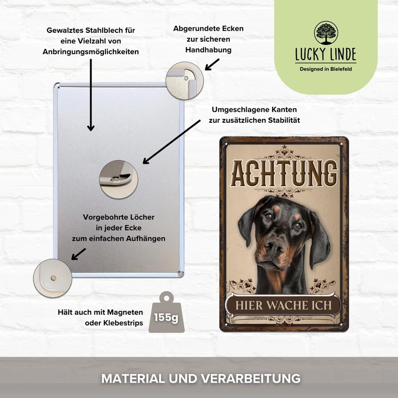 30 x 20 cm Weatherproof Dog Tin Sign, Warning Warning