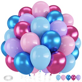 Froova Pink and Blue Balloons, 12 Inch Macaron and Metallic Blue Pink Party Balloons for Gender Reveal Baby Shower Bridal Shower Wedding Hawaiian luau Birthday Party Decorations