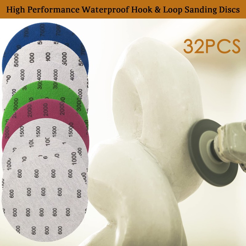 32PCS 125mm Round Sanding Discs, Hook and Loop 600/1000/1500/2000/3000/4000/5000/7000 Mixed