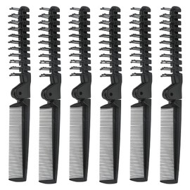 Qjaiune 6PCS Travel Foldable Brush Comb Portable Folding Comb, Anti-Static Hair Comb Mini Pocket Comb, Double Headed Hair Brush Hairdressing Tools Plastic Folding Comb for Men Women (Black)