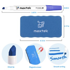 maxtek Low Odor Dry Erase Markers Chisel Tip, Whiteboard Markers Set 4 Count with 1 Magnetic Eraser
