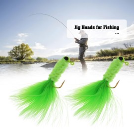 VGOL Pack of 10 Jig Heads for Fishing with Feather Hair Hooks for Trout Bass Salmon Crappie Round Ball Head Jig Bait Set (1/16 oz)