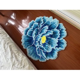 Judy Dre am Blue Peony Flower - Alfombra redonda de felpa suave y esponjosa para recámara, cocina, baño, sala de estar, lavable, floral, lanudo