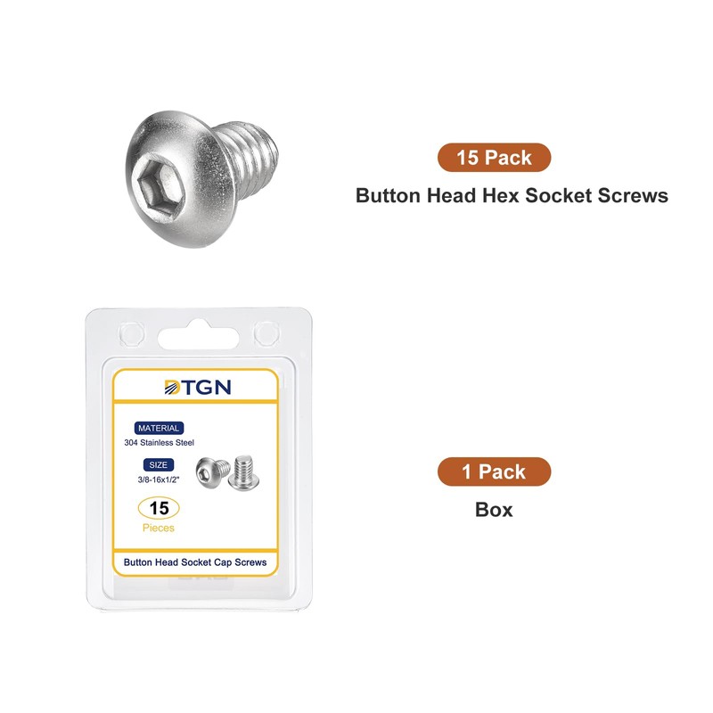 DTGN 3/8-16x1/2" Button Head Socket Cap Screws - 15Pack -