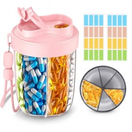 Dispensador de pastillas semanal portátil 7 Compartimentos, Material Grado Alimenticio Sin BPA, Antimezcla y Apertura Amplia, Incluye 20 Hojas de Etiq
