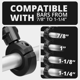 Tackform Black BC3 Universal Clamp Fits 7/8" to 1-1/4" Bars | Bushings Included | Billet Aluminum | 20mm Ball | Designed For Motorcycles, Roll Cages, Harness Bars, More
