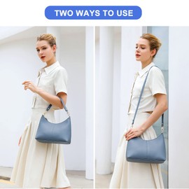 Keyli Women's Blue PU Leather Shoulder Handbag with Zipper, 11"L x 4.5"W x 9"H, Unique Design, Large Capacity