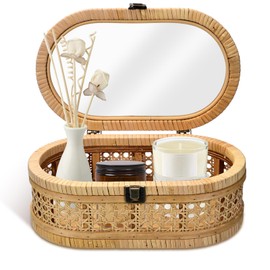 Single Decorative Rattan Box with Clear Cover - Boho Design Storage Box (Storage Box with Lid) for Home Decoration & Jewellery Storage