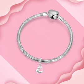 BIZK 925 Sterling Silver Charm Fits Bracelets and Necklaces Charms for Women Fashion Jewelry for Women, Lover, Mother and Friend (Mother & Daughter Heart)
