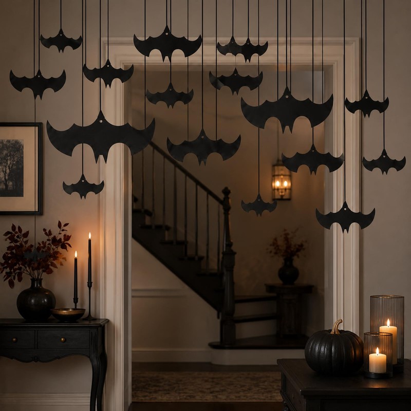 Lzahuam 16 Pcs Halloween Hanging Bats Decorations, Halloween Paper Bat