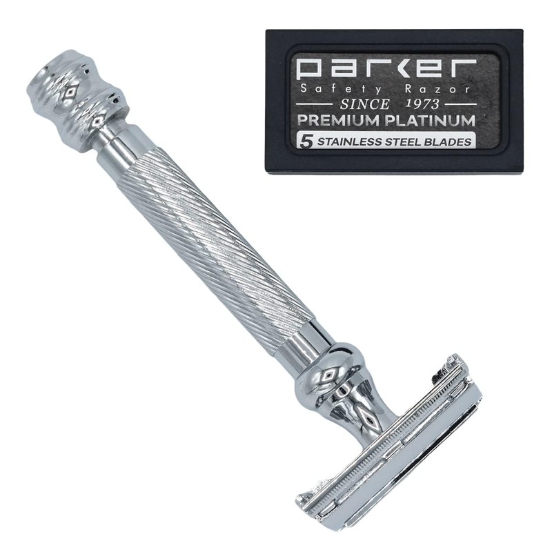Parker 99R Chrome Long Handle Heavyweight Butterfly Open Double Edge