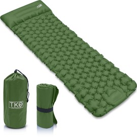 TKO Outdoor Comfort Sleeping Pad - Inflatable Camping Mattress with Built-in Pump | Extra Lightweight Camping Pad for Traveling, Hiking, Backpacking | Compact Allround Sleeping Pad for Camping - Green