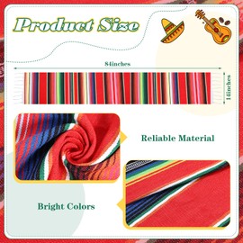 Mixweer 24 Pcs Mexican Serape Table Runner - Colorful Mexican Fringe Cotton Serape Blanket Stripe Table Runner for Party Fiesta Decorations, 14 x 84 Inches