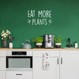 Vinyl Wall Art Decal - Eat More Plants - 15" x 25" - Trendy Motivational Veganism Quote Sticker for Home Office Living Room Plants Health Dining Room Vegan Food Store Kitchen Decor (White)