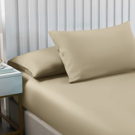 Moonlight Bedding King Size Fitted Sheets - 25cm Deep King Beige Fitted Bed Sheets - Soft Brushed Fabric Shrinkage, Wrinkle free And Fade Resistant Easy Care Bed Sheet (152 x 200 Cm)