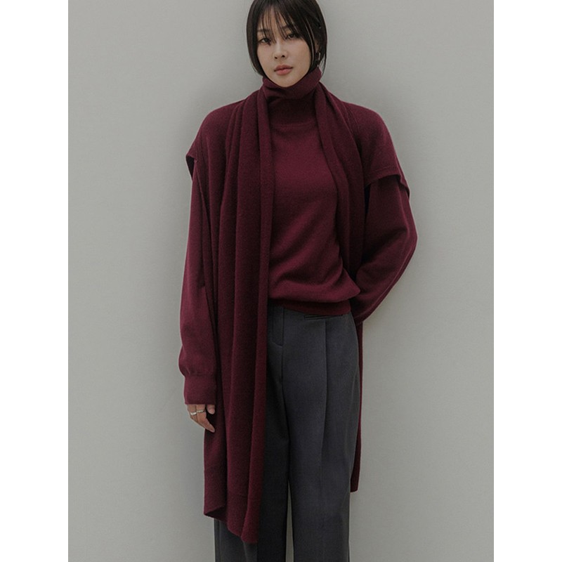 Memoa Memoire Claire Raccoon Merino Wool Shawl Muffler (Burgundy)