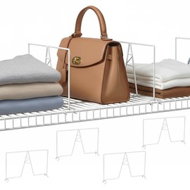 ziroland Wire Shelf Dividers - White Closet Organization & Storage Organizer - No Tool Shelf Divider for Wire Shelves - Metal Shelf Accessories – for 12“ Deep Wire Shelves – Tall 7” Height – 4 Pack