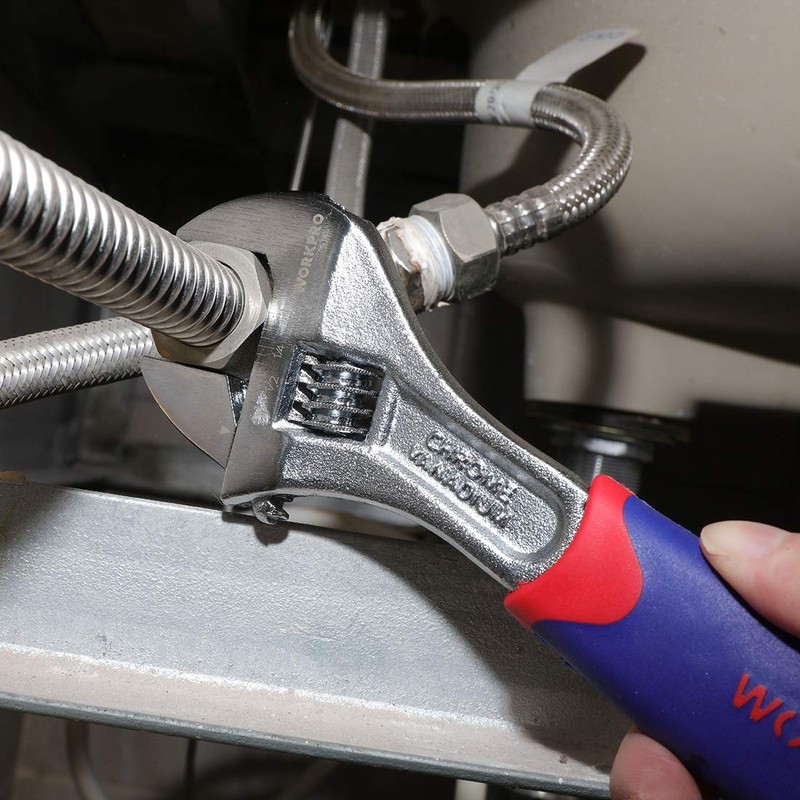 WORKPRO 3-piece Adjustable Wrench Set CR-V with Rubberized Anti-Slip Grips