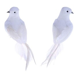 POFET 2pcs Artificial Foam Feather White Birds Decorative Fake Doves Pigeon Bird for DIY Craft Home Ornaments Garden Wedding Décor