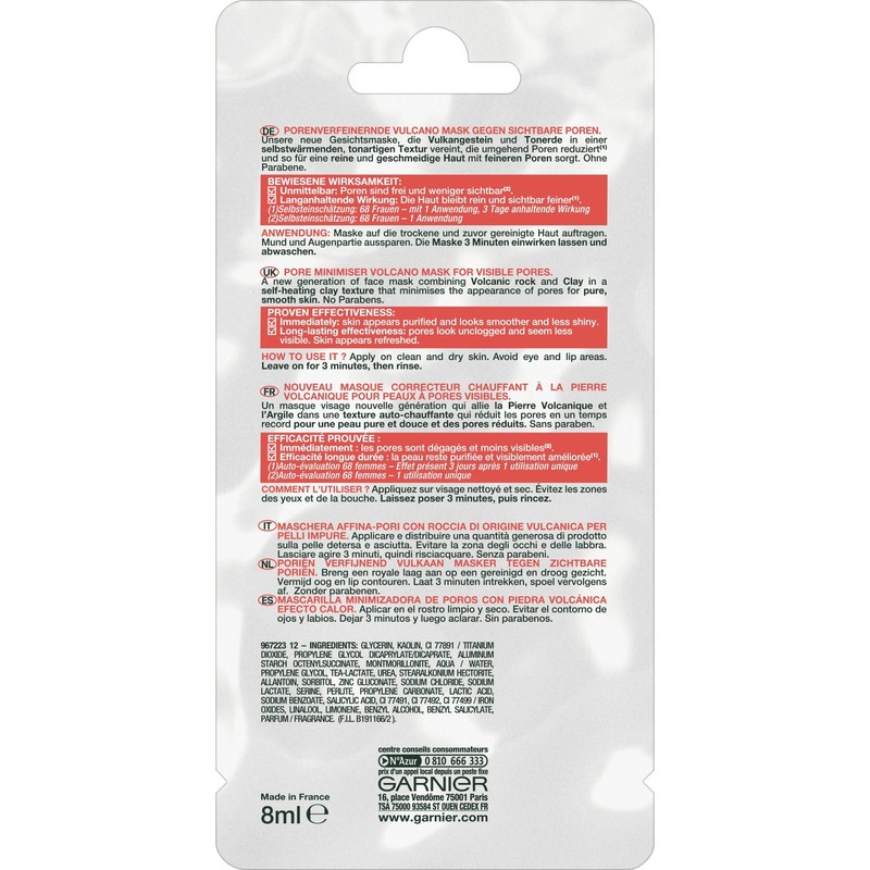 Garnier Volcano Face Mask, Skin Active, Pack of 25 (25
