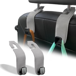 Teoenix Car Seat Headrest Hook, 2 Pack Leather Car Purses and Bags Hooks Holder Hanger for Car Groceries Organization Accessories, Gray