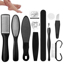 10 Piece Set, Heel Shaving, Exfoliation, Heel File, Gift, Grooming Kit, Exfoliating File, Heel Care, Exfoliation, Exfoliating Care, Soles, Heels, Washable, Home Use, Unisex (Black)