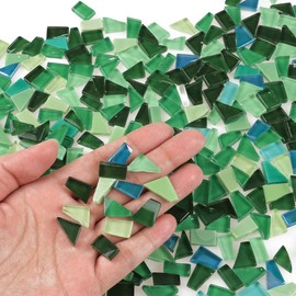 Yazikisa 1.1 lb Glass Mosaic Tiles Mixed Green Irregular Crystal Tile Pieces for Crafts Bulk Assorted Shapes Stained Scraps Hand-Cut Adult Art Hobbies DIY Projects Handmade