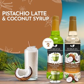 Syruvia Coffee Syrup Variety Pack - Pistachio Latte & Coconut- Gluten-Free, Kosher, 25.4 fl oz Bottles - Enhance Your Coffee Experience with Premium Flavoring Syrups