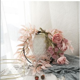 FLCSIed Pink Floral Hoop Wreath Artificial Flowers and Garland Metal Ring Wreath Hanging for Wedding Nursery Wall Decor