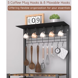 Ansionsol 4 Tier Coffee Bar Station, Corner Bakers Rack with 5 Hooks & Wire Basket, Coffee Maker Stand For Small Space, Kitchen Storage Shelf For Entryway, Living Room, Café, Black, 16.5"x13"x47.8"