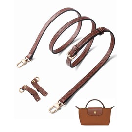 DAFROH Genuine Leather Shoulder Strap Hand Bag Strap Replacement Compatibility with L.ong C.hamp Le Pliage Pouches Conversion Kit Crossbody Shoulder Strap (Brown & Gold A)